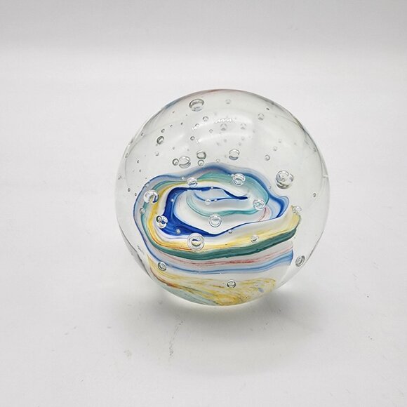 Ribbon Swirl Controlled Bubble Glass Paperweight - Picture 1 of 4